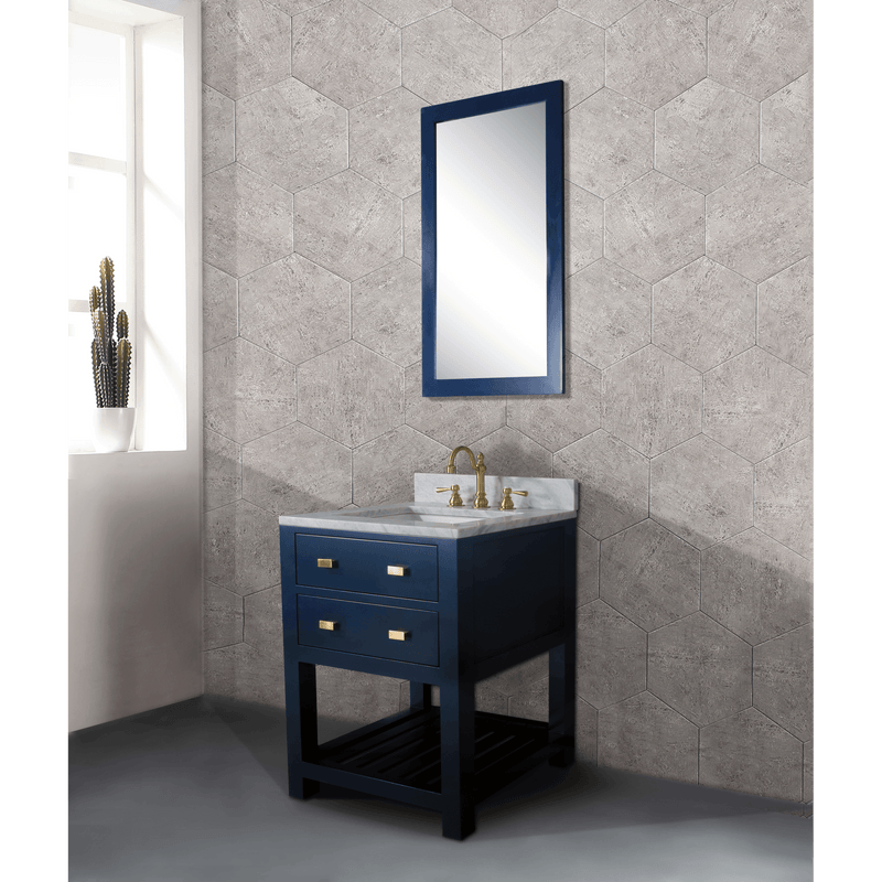 Water Creation 24" Monarch Blue Single Sink Bathroom Vanity with F2-0012 Satin Gold Faucet From The Madalyn Collection MA24C-0612MB - Model Bath