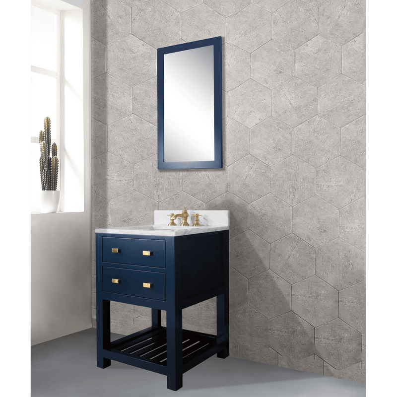 Water Creation 24" Monarch Blue Single Sink Bathroom Vanity with F2-0013 Satin Gold Faucet and Mirror From The Madalyn Collection MA24D-0613MB - Model Bath