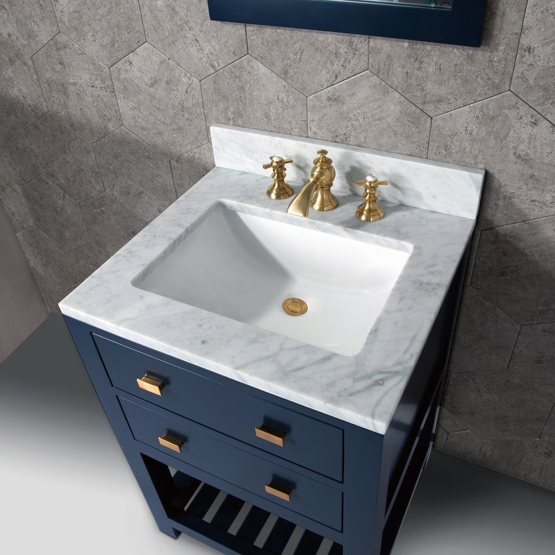 Water Creation 24" Monarch Blue Single Sink Bathroom Vanity with F2-0013 Satin Gold Faucet From The Madalyn Collection MA24C-0613MB - Model Bath