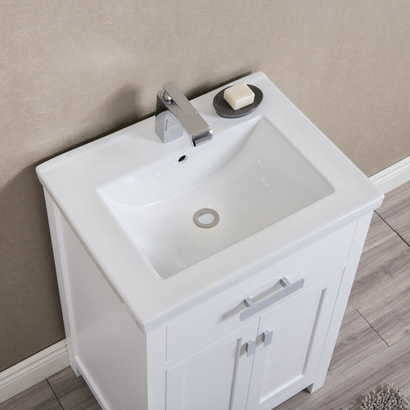 Water Creation 24" Pure White MDF Single Bowl Ceramics Top Vanity with Double Door From The MYRA Collection MYRA24W - Model Bath