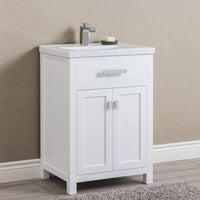 Water Creation 24" Pure White MDF Single Bowl Ceramics Top Vanity with Double Door From The MYRA Collection MYRA24W - Model Bath