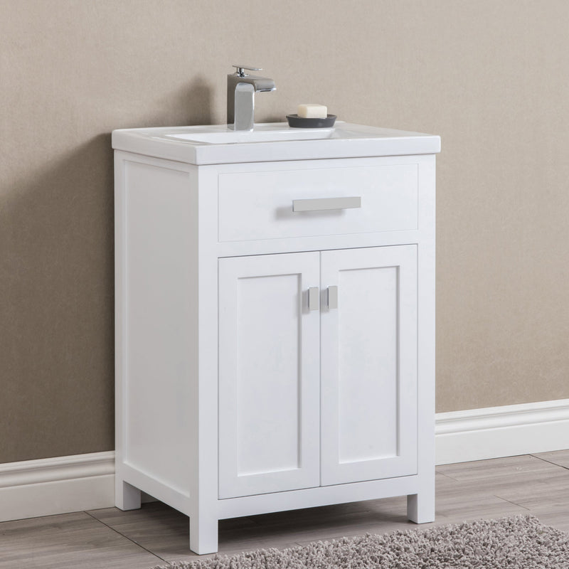 Water Creation 24" Pure White MDF Single Bowl Ceramics Top Vanity with Double Door From The MYRA Collection MYRA24W - Model Bath
