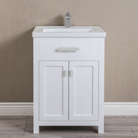 Water Creation 24" Pure White MDF Single Bowl Ceramics Top Vanity with Double Door From The MYRA Collection MYRA24W - Model Bath