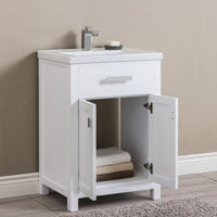 Water Creation 24" Pure White MDF Single Bowl Ceramics Top Vanity with Double Door From The MYRA Collection MYRA24W - Model Bath