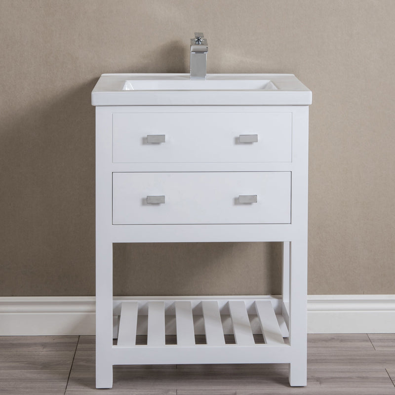 Water Creation 24" Pure White MDF Single Bowl Ceramics Top Vanity with U Shape Drawer From The VIOLA Collection VIOLA24W - Model Bath