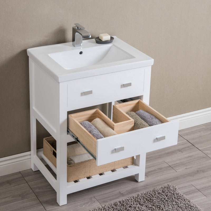 Water Creation 24" Pure White MDF Single Bowl Ceramics Top Vanity with U Shape Drawer From The VIOLA Collection VIOLA24W - Model Bath