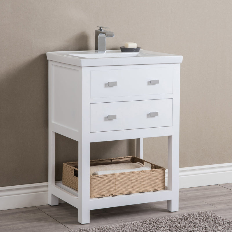 Water Creation 24" Pure White MDF Single Bowl Ceramics Top Vanity with U Shape Drawer From The VIOLA Collection VIOLA24W - Model Bath