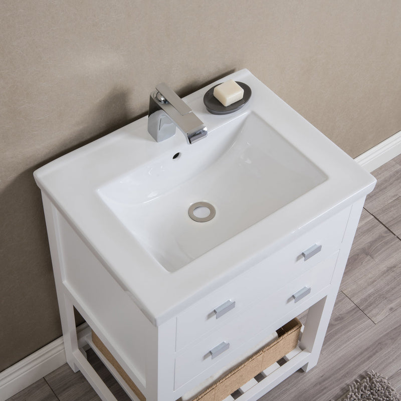Water Creation 24" Pure White MDF Single Bowl Ceramics Top Vanity with U Shape Drawer From The VIOLA Collection VIOLA24W - Model Bath
