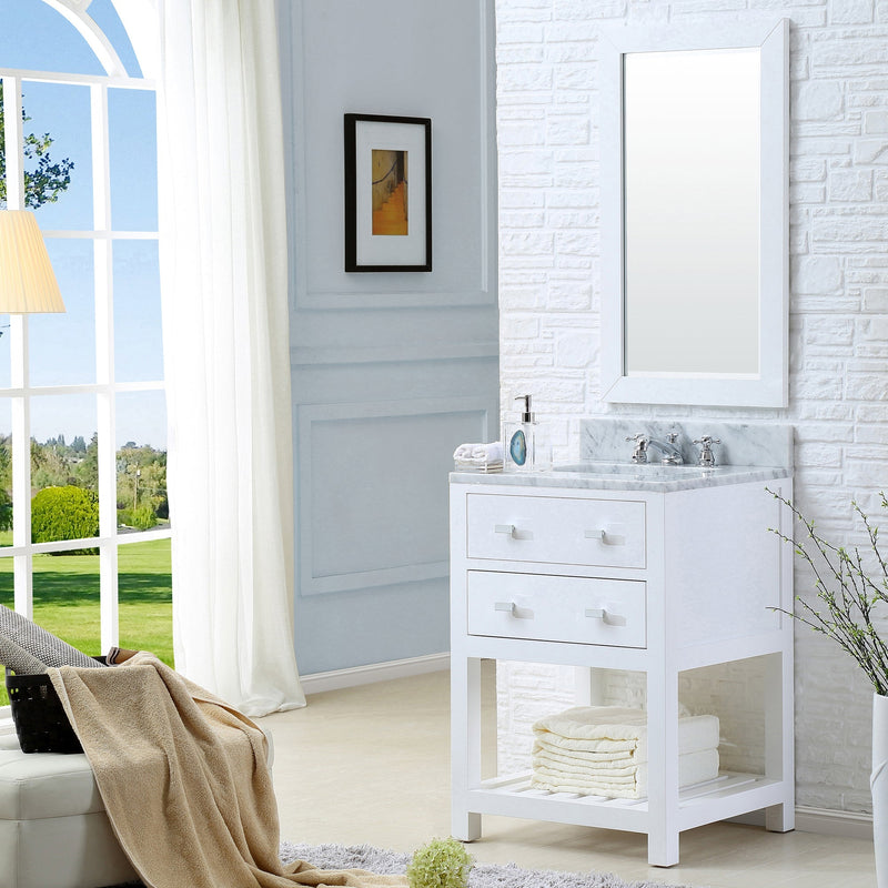 Water Creation 24" Pure White Single Sink Bathroom Vanity with Matching Framed Mirror and Faucet From The Madalyn Collection MADALYN24WBF - Model Bath