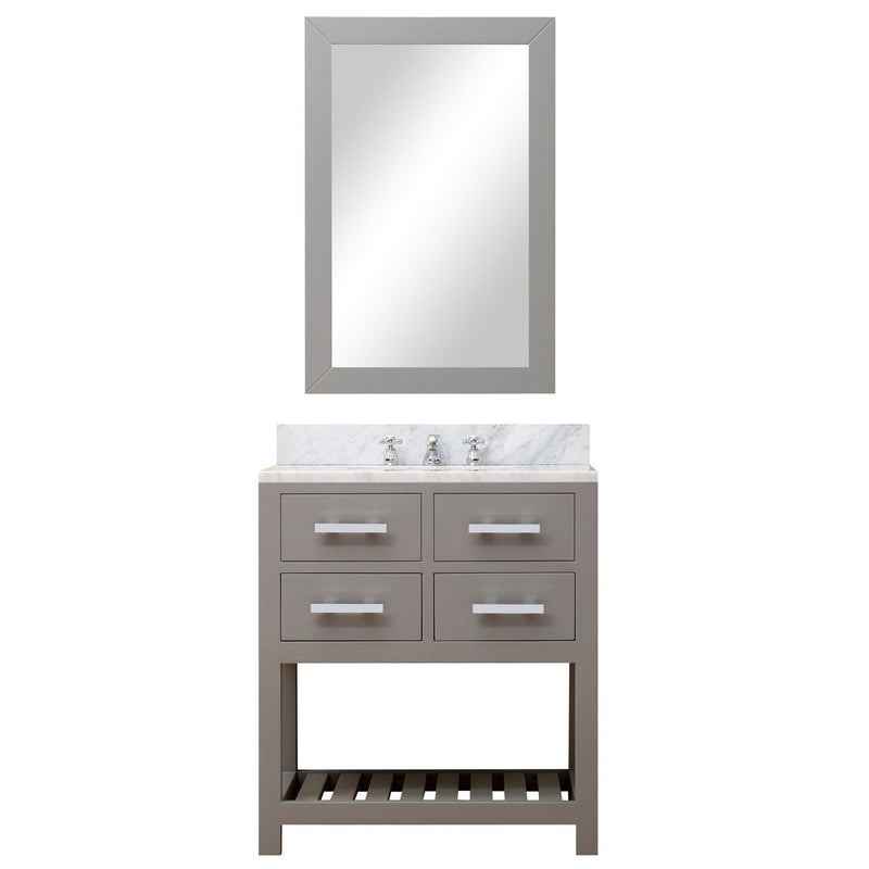Water Creation 30" Cashmere Grey Single Sink Bathroom Vanity with Matching Framed Mirror and Faucet From The Madalyn Collection MADALYN30GBF - Model Bath