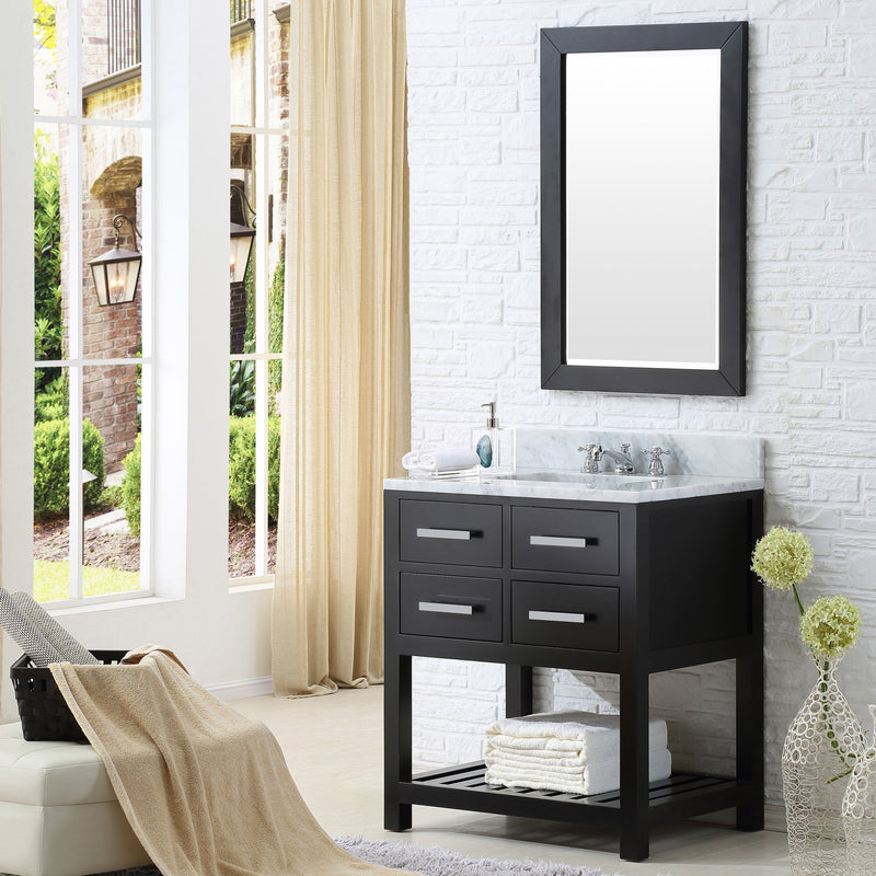 Water Creation 30" Espresso Single Sink Bathroom Vanity with Matching Framed Mirror and Faucet From The Madalyn Collection MADALYN30EBF - Model Bath