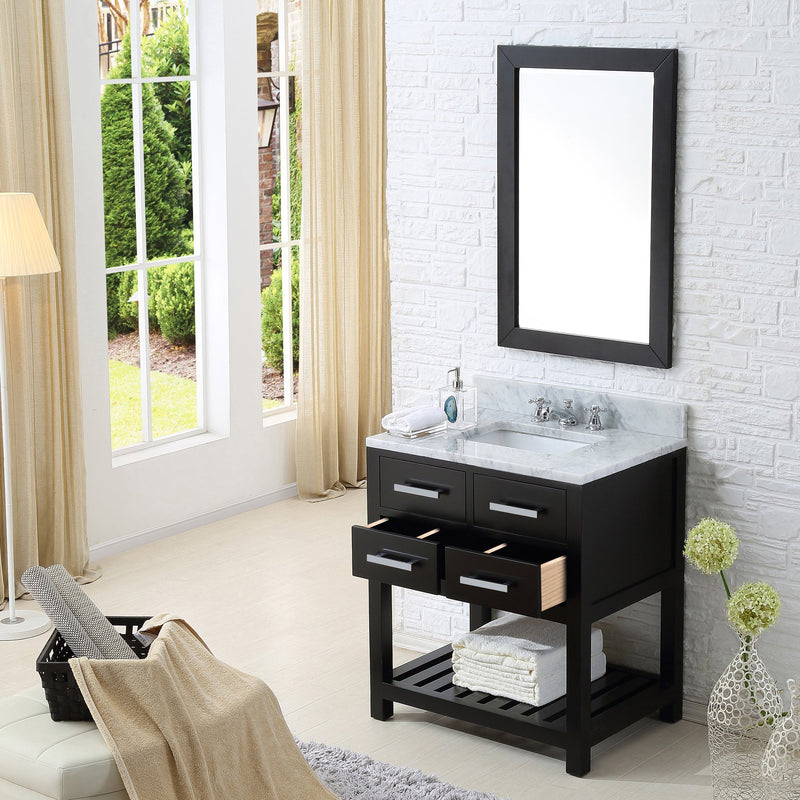Water Creation 30" Espresso Single Sink Bathroom Vanity with Matching Framed Mirror and Faucet From The Madalyn Collection MADALYN30EBF - Model Bath