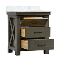 Water Creation 30" Grizzle Grey Single Sink Bathroom Vanity with Mirror and Faucet with Carrara White Marble Counter Top From The ABERDEEN Collection VAB030CWGG02 - Model Bath