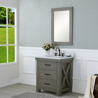 Water Creation 30" Grizzle Grey Single Sink Bathroom Vanity with Mirror and Faucet with Carrara White Marble Counter Top From The ABERDEEN Collection VAB030CWGG02 - Model Bath