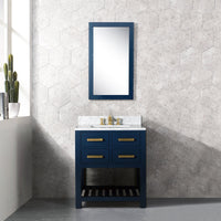 Water Creation 30" Monarch Blue Single Sink Bathroom Vanity with F2-0013 Satin Gold Faucet From The Madalyn Collection MA30C-0613MB - Model Bath