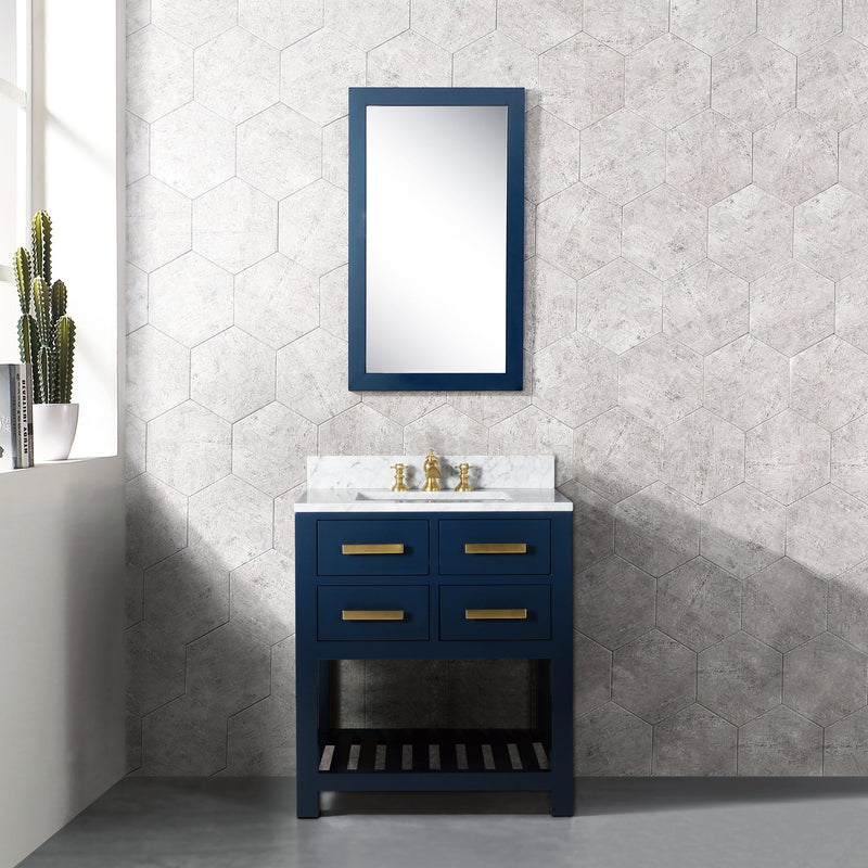 Water Creation 30" Monarch Blue Single Sink Bathroom Vanity with F2-0013 Satin Gold Faucet From The Madalyn Collection MA30C-0613MB - Model Bath