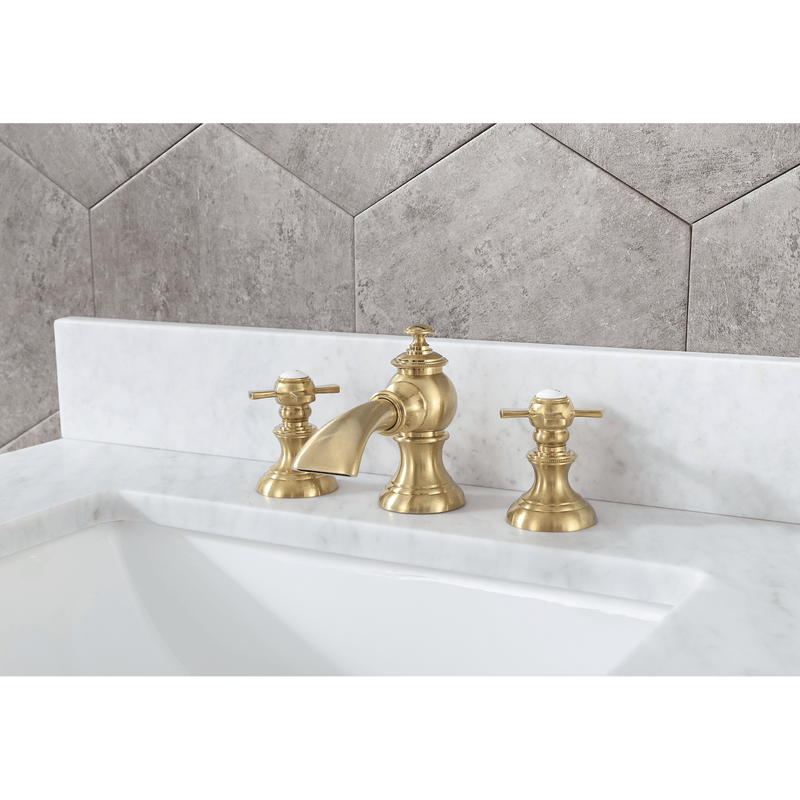 Water Creation 30" Monarch Blue Single Sink Bathroom Vanity with F2-0013 Satin Gold Faucet From The Madalyn Collection MA30C-0613MB - Model Bath