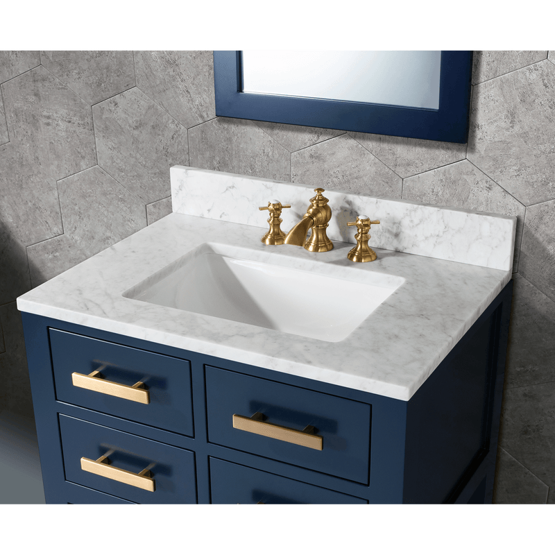 Water Creation 30" Monarch Blue Single Sink Bathroom Vanity with F2-0013 Satin Gold Faucet From The Madalyn Collection MA30C-0613MB - Model Bath