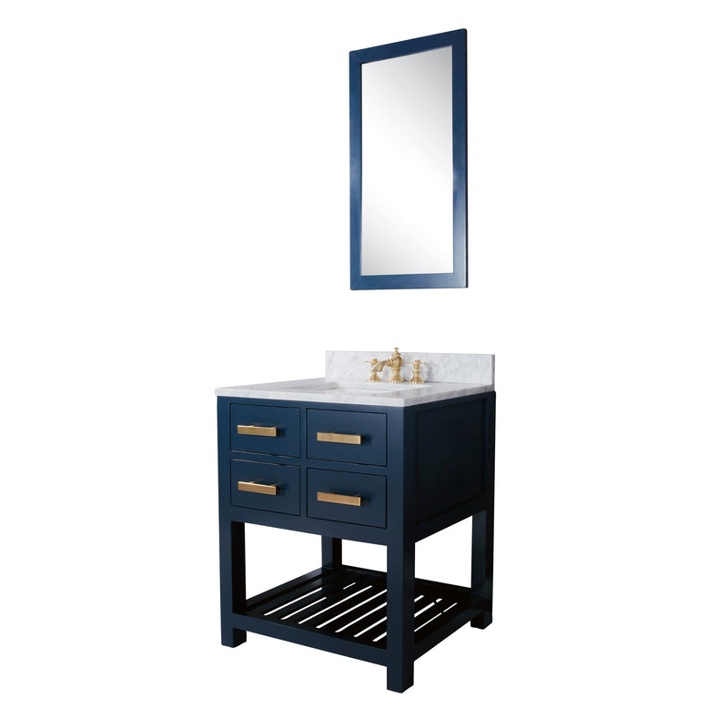 Water Creation 30" Monarch Blue Single Sink Bathroom Vanity with F2-0013 Satin Gold Faucet From The Madalyn Collection MA30C-0613MB - Model Bath