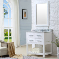 Water Creation 30" Pure White Single Sink Bathroom Vanity with Matching Framed Mirror and Faucet From The Madalyn Collection MADALYN30WBF - Model Bath