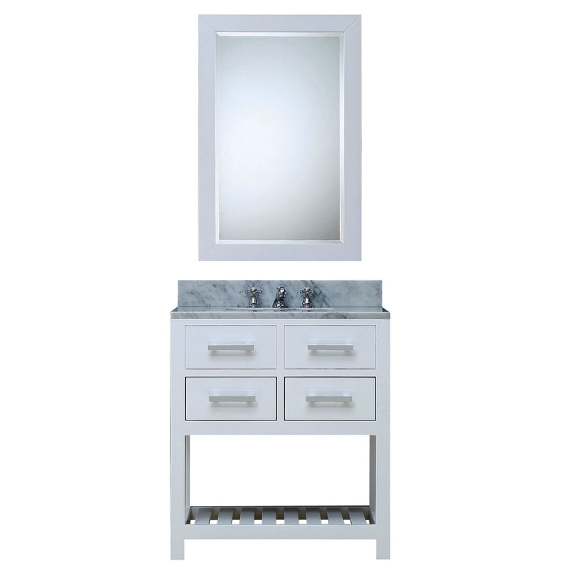 Water Creation 30" Pure White Single Sink Bathroom Vanity with Matching Framed Mirror and Faucet From The Madalyn Collection MADALYN30WBF - Model Bath