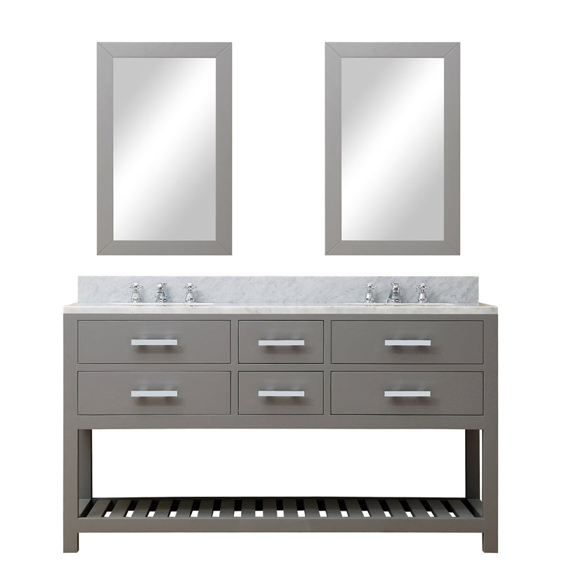 Water Creation 60" Cashmere Grey Double Sink Bathroom Vanity with 2 Matching Framed Mirrors and Faucets From The Madalyn Collection MADALYN60GCF - Model Bath