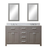 Water Creation 60" Cashmere Grey Double Sink Bathroom Vanity with 2 Matching Framed Mirrors and Faucets From The Madison Collection MADISON60GCF - Model Bath