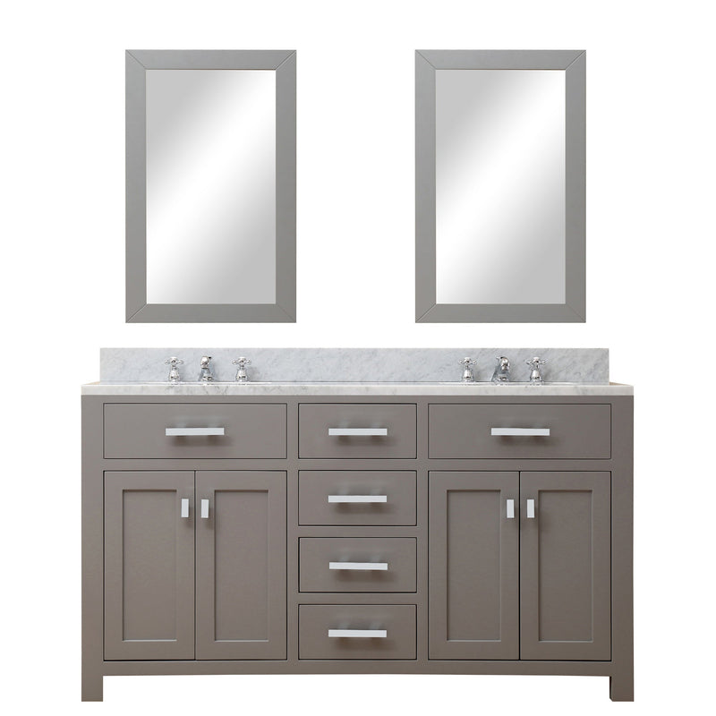 Water Creation 60" Cashmere Grey Double Sink Bathroom Vanity with 2 Matching Framed Mirrors and Faucets From The Madison Collection MADISON60GCF - Model Bath