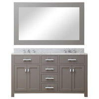 Water Creation 60" Cashmere Grey Double Sink Bathroom Vanity with Matching Framed Mirror and Faucet From The Madison Collection MADISON60GBF - Model Bath