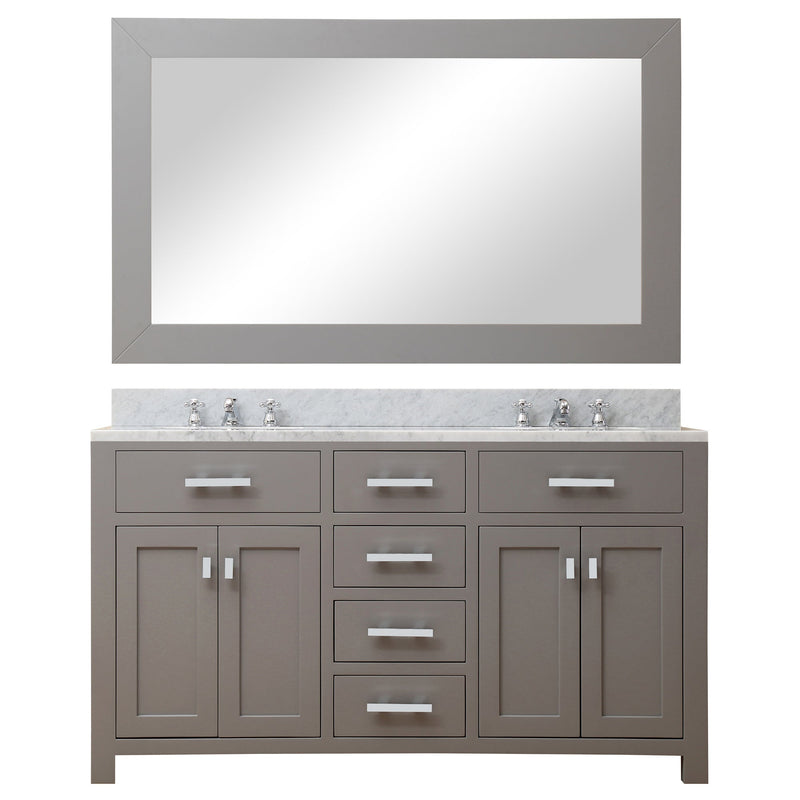 Water Creation 60" Cashmere Grey Double Sink Bathroom Vanity with Matching Framed Mirror and Faucet From The Madison Collection MADISON60GBF - Model Bath