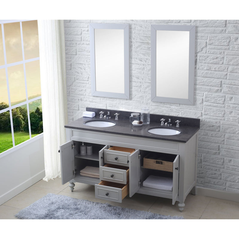 Water Creation 60" Earl Grey Double Sink Bathroom Vanity with 2 Matching Framed Mirrors From The Potenza Collection POTENZA60EGC - Model Bath