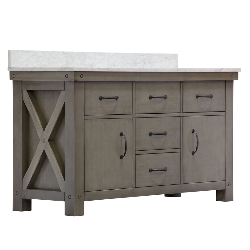 Water Creation 60" Grizzle Grey Double Sink Bathroom Vanity with Carrara White Marble Counter Top From The ABERDEEN Collection VAB060CWGG00 - Model Bath