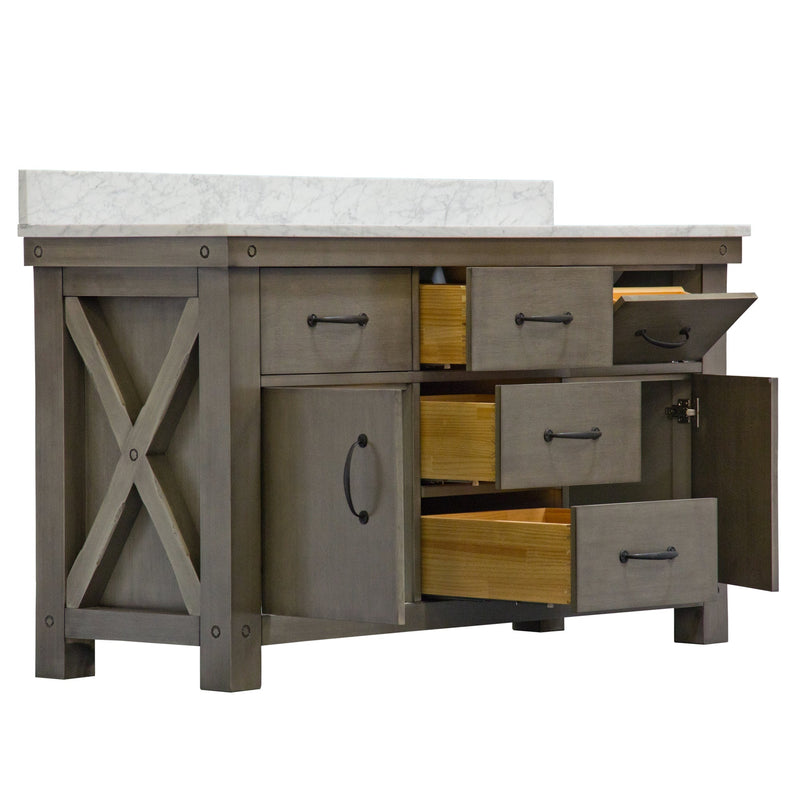 Water Creation 60" Grizzle Grey Double Sink Bathroom Vanity with Carrara White Marble Counter Top From The ABERDEEN Collection VAB060CWGG00 - Model Bath