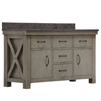 Water Creation 60" Grizzle Grey Double Sink Bathroom Vanity with Mirror and Faucets with Blue Limestone Counter Top From The ABERDEEN Collection VAB060BLGG02 - Model Bath