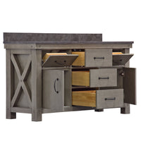 Water Creation 60" Grizzle Grey Double Sink Bathroom Vanity with Mirrors and Faucets with Blue Limestone Counter Top From The ABERDEEN Collection VAB060BLGG05 - Model Bath