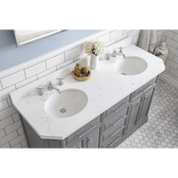 Water Creation 60" Palace Collection Quartz Carrara Cashmere Grey Bathroom Vanity Set with Hardware and F2-0009 Faucets in Chrome Finish PA60C-0109CG - Model Bath