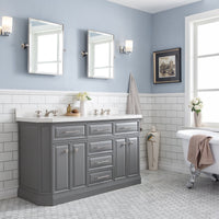 Water Creation 60" Palace Collection Quartz Carrara Cashmere Grey Bathroom Vanity Set with Hardware and F2-0009 Faucets in Polished Nickel (PVD) Finish PA60C-0509CG - Model Bath