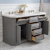 Water Creation 60" Palace Collection Quartz Carrara Cashmere Grey Bathroom Vanity Set with Hardware and F2-0009 Faucets in Polished Nickel (PVD) Finish PA60C-0509CG - Model Bath