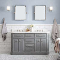 Water Creation 60" Palace Collection Quartz Carrara Cashmere Grey Bathroom Vanity Set with Hardware and F2-0009 Faucets in Polished Nickel (PVD) Finish PA60C-0509CG - Model Bath