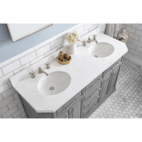 Water Creation 60" Palace Collection Quartz Carrara Cashmere Grey Bathroom Vanity Set with Hardware and F2-0009 Faucets, Mirror in Polished Nickel (PVD) Finish PA60D-0509CG - Model Bath