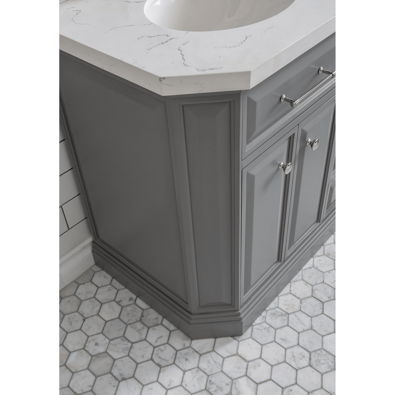 Water Creation 60" Palace Collection Quartz Carrara Cashmere Grey Bathroom Vanity Set with Hardware and F2-0012 Faucets in Polished Nickel (PVD) Finish PA60C-0512CG - Model Bath