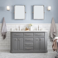 Water Creation 60" Palace Collection Quartz Carrara Cashmere Grey Bathroom Vanity Set with Hardware and F2-0012 Faucets in Polished Nickel (PVD) Finish PA60C-0512CG - Model Bath