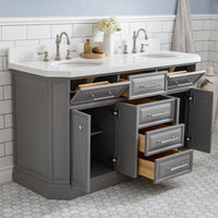 Water Creation 60" Palace Collection Quartz Carrara Cashmere Grey Bathroom Vanity Set with Hardware and F2-0012 Faucets in Polished Nickel (PVD) Finish PA60C-0512CG - Model Bath