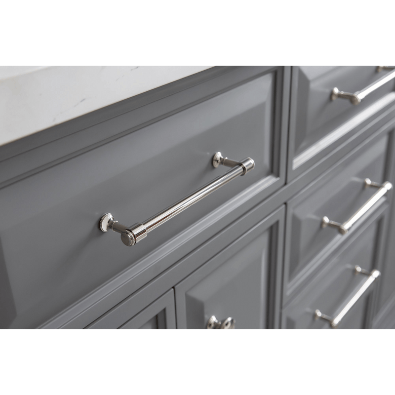 Water Creation 60" Palace Collection Quartz Carrara Cashmere Grey Bathroom Vanity Set with Hardware and F2-0012 Faucets in Polished Nickel (PVD) Finish PA60C-0512CG - Model Bath