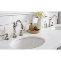 Water Creation 60" Palace Collection Quartz Carrara Cashmere Grey Bathroom Vanity Set with Hardware and F2-0012 Faucets in Polished Nickel (PVD) Finish PA60C-0512CG - Model Bath