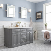 Water Creation 60" Palace Collection Quartz Carrara Cashmere Grey Bathroom Vanity Set with Hardware and F2-0012 Faucets in Polished Nickel (PVD) Finish PA60C-0512CG - Model Bath