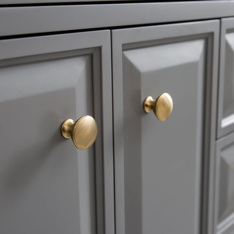 Water Creation 60" Palace Collection Quartz Carrara Cashmere Grey Bathroom Vanity Set with Hardware and F2-0012 Faucets in Satin Gold Finish and Only Mirrors in Chrome Finish PA60D-0612CG - Model Bath