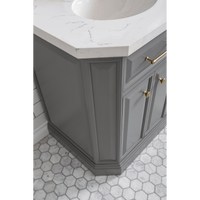 Water Creation 60" Palace Collection Quartz Carrara Cashmere Grey Bathroom Vanity Set with Hardware and F2-0012 Faucets in Satin Gold Finish and Only Mirrors in Chrome Finish PA60D-0612CG - Model Bath