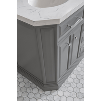 Water Creation 60" Palace Collection Quartz Carrara Cashmere Grey Bathroom Vanity Set with Hardware and F2-0012 Faucets, Mirror in Chrome Finish PA60D-0112CG - Model Bath