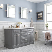 Water Creation 60" Palace Collection Quartz Carrara Cashmere Grey Bathroom Vanity Set with Hardware and F2-0013 Faucets in Polished Nickel (PVD) Finish PA60C-0513CG - Model Bath